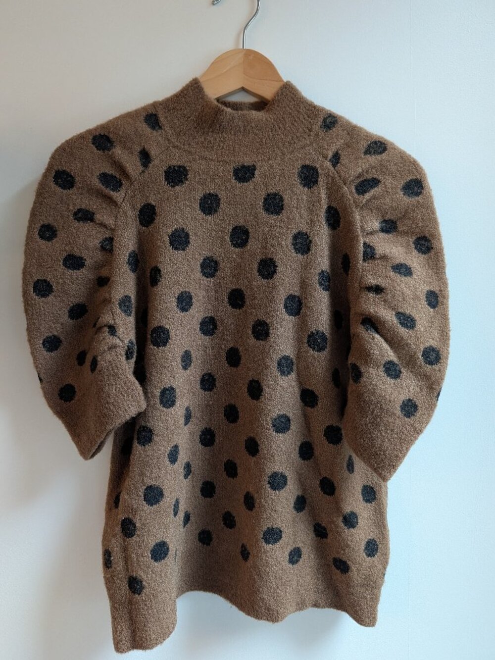 Rachel Comey Flourish Alpaca Blend Polka Dot Puff Sleeve Mock Neck Sweater XS